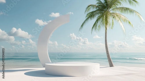 Minimalist Tropical Beach Scene with a White Platform