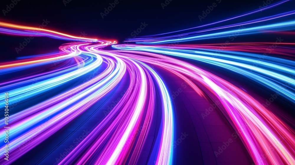 Swirling neon light trails forming dynamic patterns in dark space, abstract and futuristic Swirling neon light trails forming dynamic patterns in dark space, abstract and futuristic