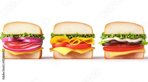 Colorful 3D Sandwiches on White Background photo