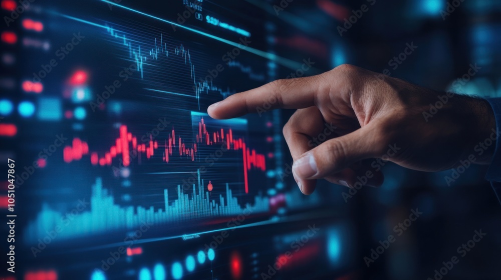 Hand Interacting with Stock Market Data on a Computer Screen Hand Interacting with Stock Market Data on a Computer Screen
