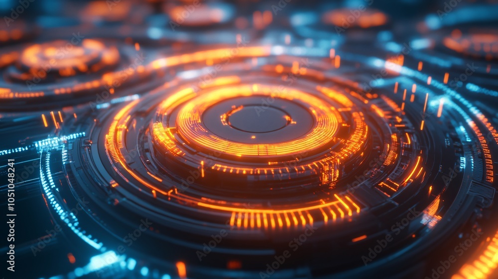 Futuristic Technology Interface with Glowing Orange and Blue Lights Futuristic Technology Interface with Glowing Orange and Blue Lights