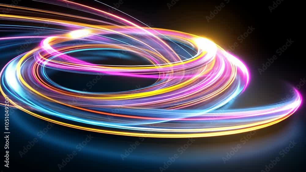 Abstract swirling light trails in vibrant colors on black background. Abstract swirling light trails in vibrant colors on black background.