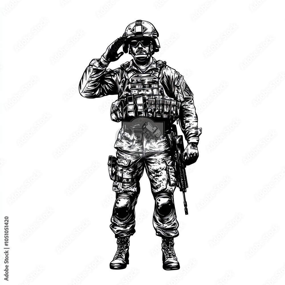 A Soldier in Uniform Saluting with a Rifle A Soldier in Uniform Saluting with a Rifle