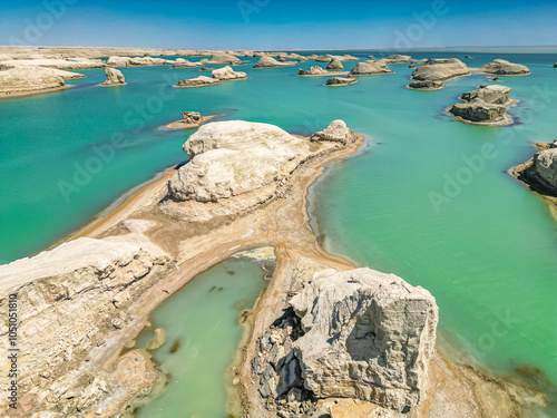 It is Yadan on the water. We all know that Yadan is a wind-eroded landform, Qinghai, China photo