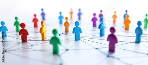 A colorful network of interconnected figures representing a social network or community.