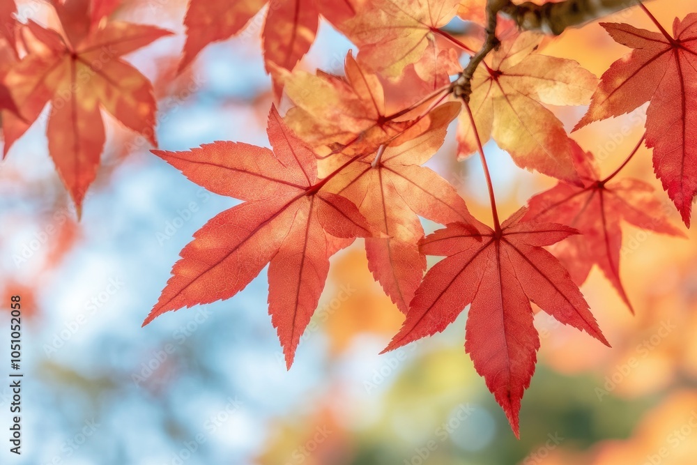 Autumn's Embrace: Crimson Maple Leaves Gracefully Swaying in the Gentle Breeze Autumn's Embrace: Crimson Maple Leaves Gracefully Swaying in the Gentle Breeze