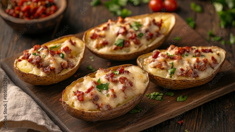 Delicious Potato Skins with Cheese and Herbs Delicious Potato Skins with Cheese and Herbs