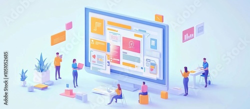 Wallpaper Mural A team of people working on a website design, collaborating around a large computer monitor. Torontodigital.ca