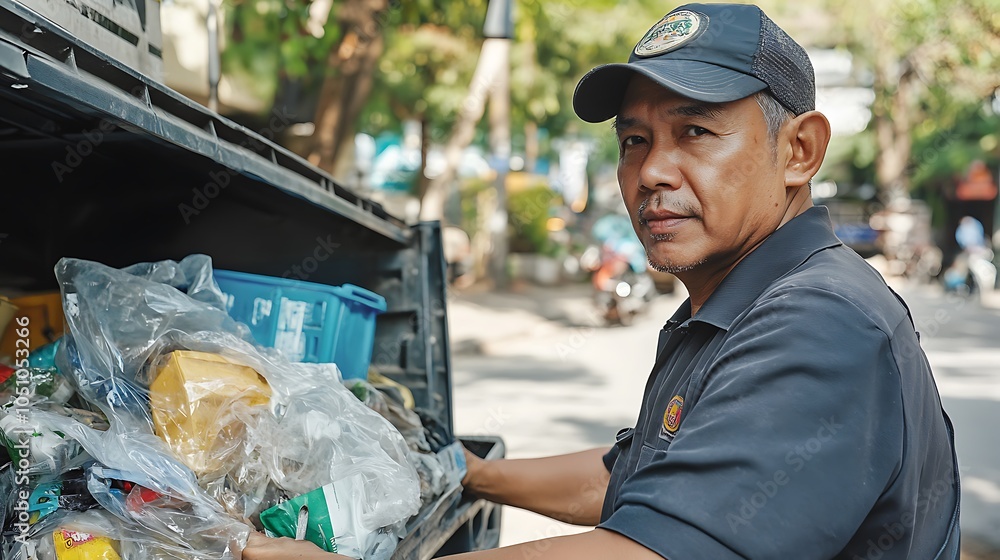 A Waste Collector in Thailand Looks at the Camera A Waste Collector in Thailand Looks at the Camera