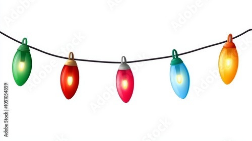 Christmas Lights Isolated on Transparent Background. Festive Colorful Christmas Lights String Decoration. Vector Graphic for Christmas Cards, Banners, Poster, Web