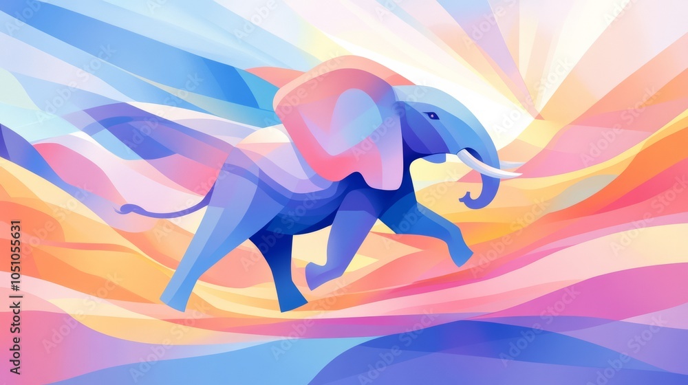 Cute elephant walking, cartoon art, modern style Cute elephant walking, cartoon art, modern style