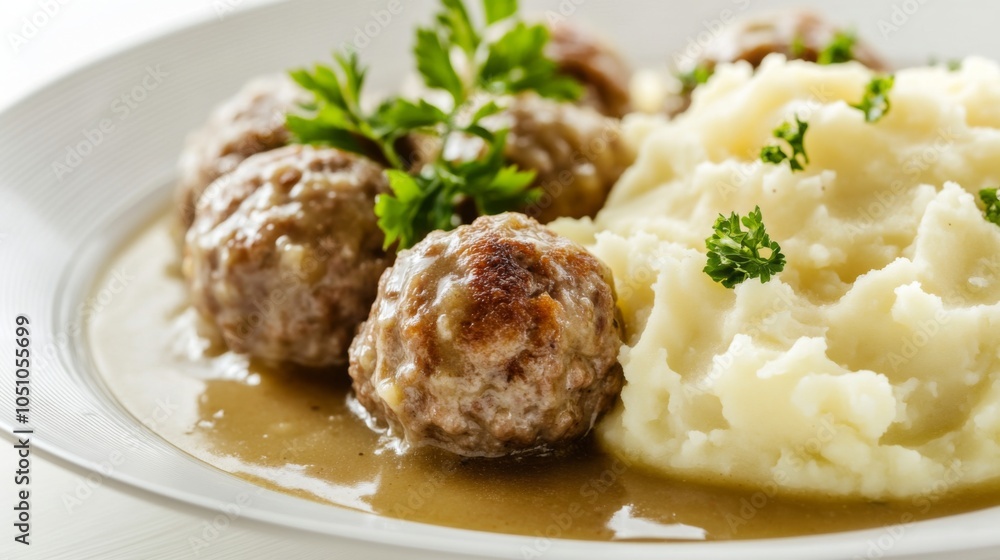 Meatballs and Mashed Potatoes with Gravy Presentation Meatballs and Mashed Potatoes with Gravy Presentation