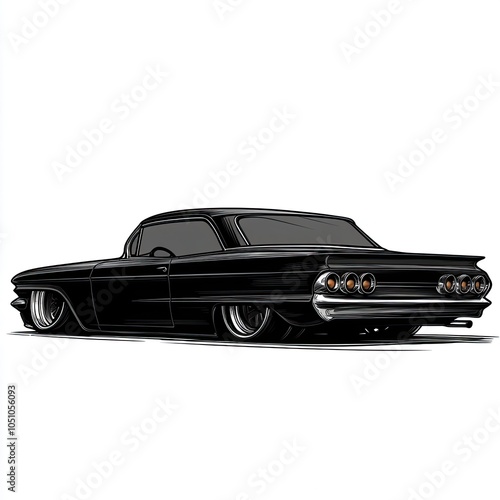 Black Classic Car Illustration with Chrome Accents