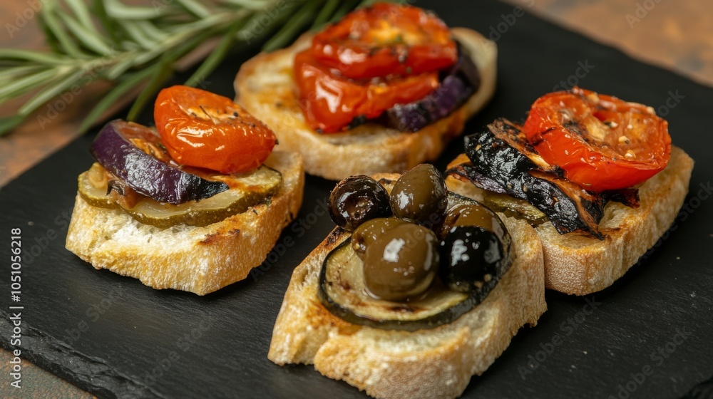Grilled Vegetable Tapas on Rustic Platter Grilled Vegetable Tapas on Rustic Platter