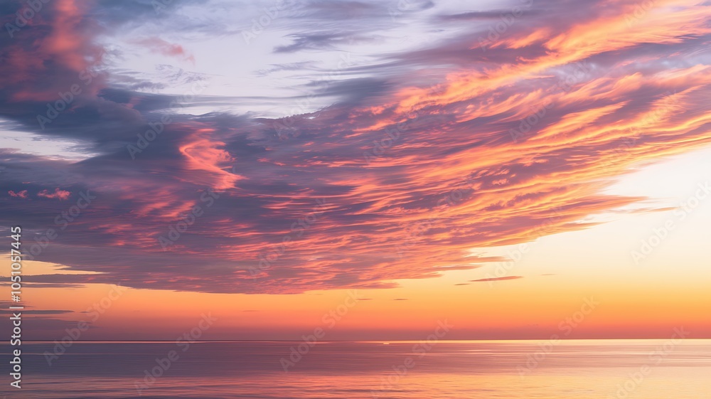 Sunset Sky with Streaky Clouds Over Calm Sea Sunset Sky with Streaky Clouds Over Calm Sea