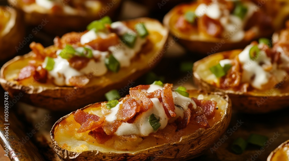 Rustic Potato Skins in Natural Lighting Close-Up Rustic Potato Skins in Natural Lighting Close-Up