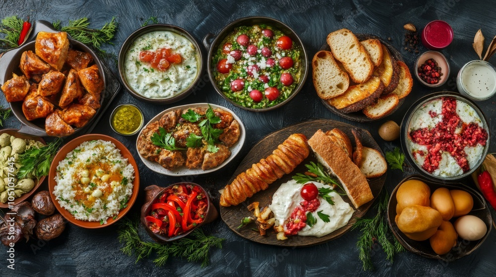 custom made wallpaper toronto digitalColorful Array of Traditional Meals in Rustic Style