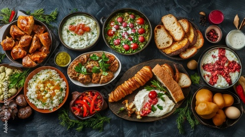 Wallpaper Mural Colorful Array of Traditional Meals in Rustic Style Torontodigital.ca