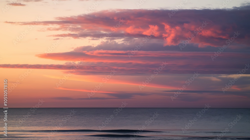 Fototapeta premium Pink and Purple Sunset Clouds over Calm Ocean