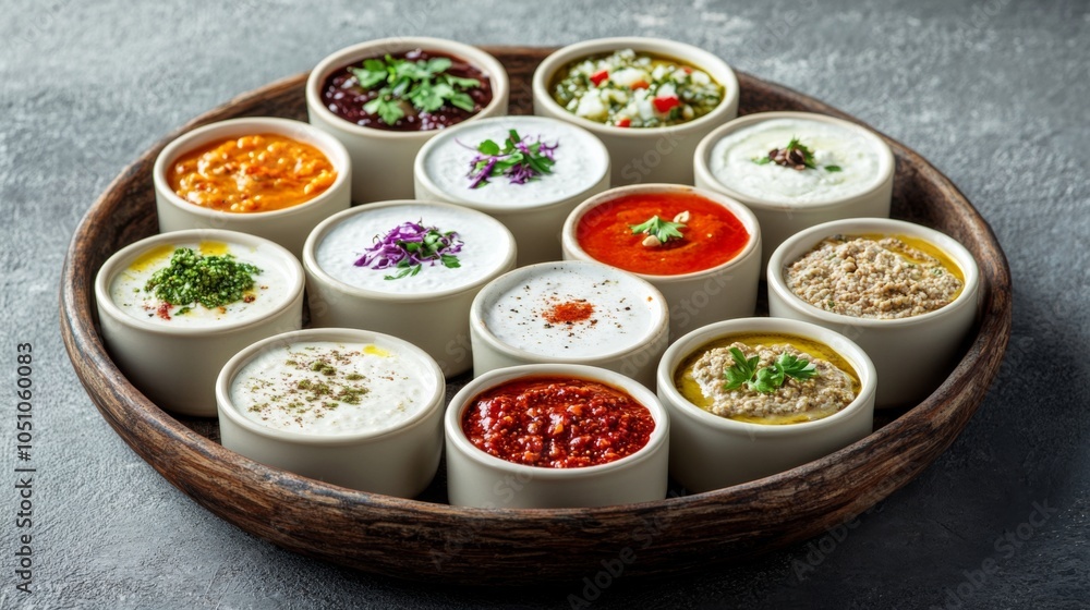 Assorted Dips on Mezze Platter with Minimalist Style Assorted Dips on Mezze Platter with Minimalist Style