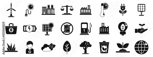 Co2 neutral icons set. Set of eco friendly icons highlighting renewable energy, conservation, and sustainable practices for environmental protection