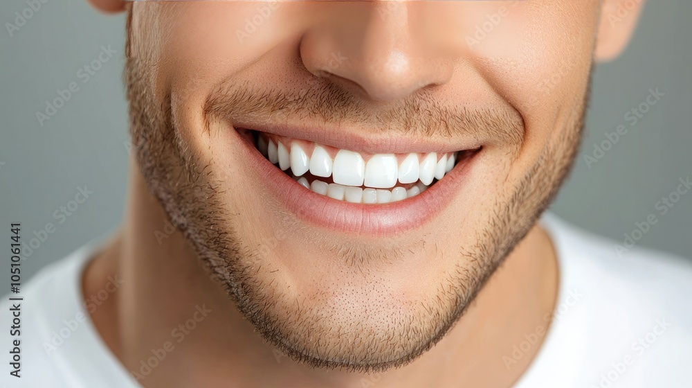 Close-up of a man's smile showcasing bright white teeth, exuding happiness and confidence in a simple background. Close-up of a man's smile showcasing bright white teeth, exuding happiness and confidence in a simple background.