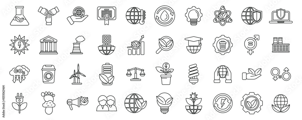 Esg icons set. Set of line icons representing various aspects of esg - environmental, social, and governance - , highlighting sustainable and responsible business practices Esg icons set. Set of line icons representing various aspects of esg - environmental, social, and governance - , highlighting sustainable and responsible business practices