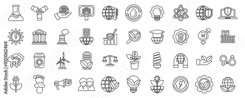 Esg icons set. Set of line icons representing various aspects of esg - environmental, social, and governance - , highlighting sustainable and responsible business practices