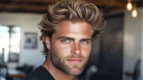 Confident Man with Stylish Hair and Striking Eyes