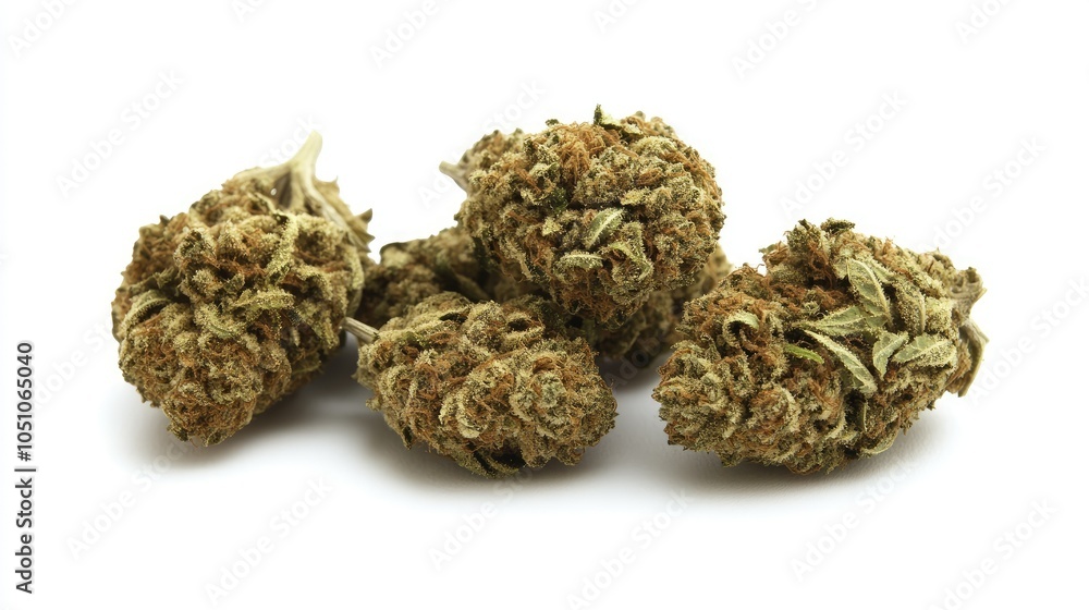 A close-up of dried cannabis buds and a bottle of CBD oil, placed on a simple white background, emphasizing natural health benefits. A close-up of dried cannabis buds and a bottle of CBD oil, placed on a simple white background, emphasizing natural health benefits.