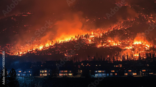 Flames from the Creek wildfire encircle a mountainside above homes