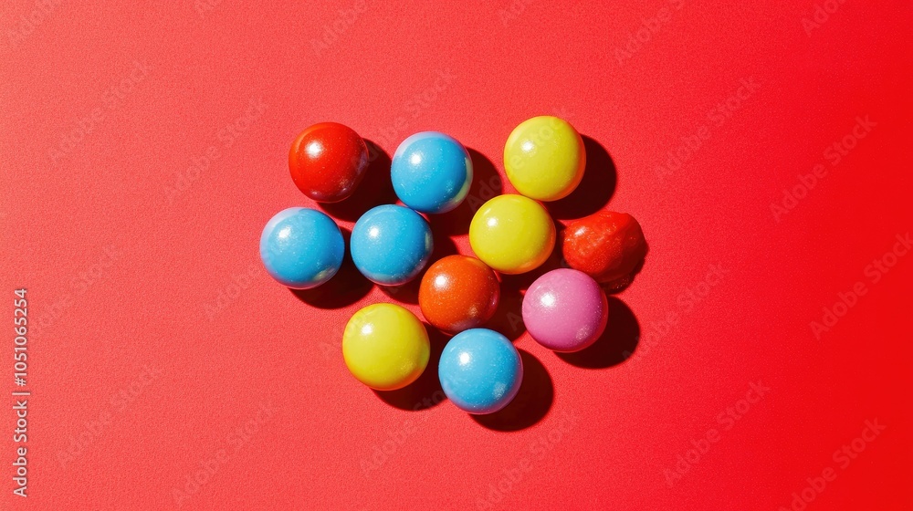 A cluster of round Smarties resting on a solid red background, the vibrant colors creating a fun, energetic look. A cluster of round Smarties resting on a solid red background, the vibrant colors creating a fun, energetic look.