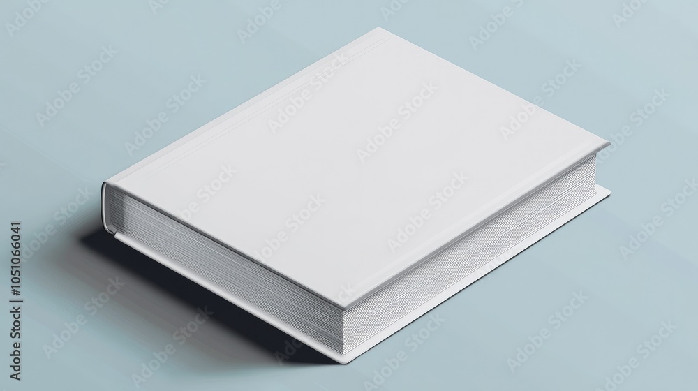 A detailed 3D vector mockup of a standing book with a smooth white hardcover, showing clean lines and shadow details A detailed 3D vector mockup of a standing book with a smooth white hardcover, showing clean lines and shadow details