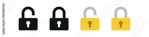Lock icon collection set in yellow color - Locked and unlocked icon symbol - security, privacy, protection, icons . padlock, key hole sign web icons set