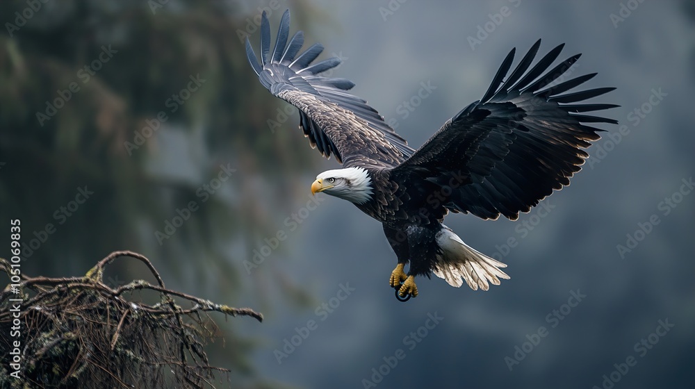 Obraz premium Majestic Bald Eagle Soaring Through the Sky