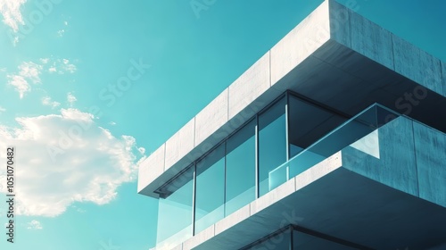 Architecture and site concept - close up of modern building construction part over blue sky. architecture modern. Ultra realistic. Photorealistic