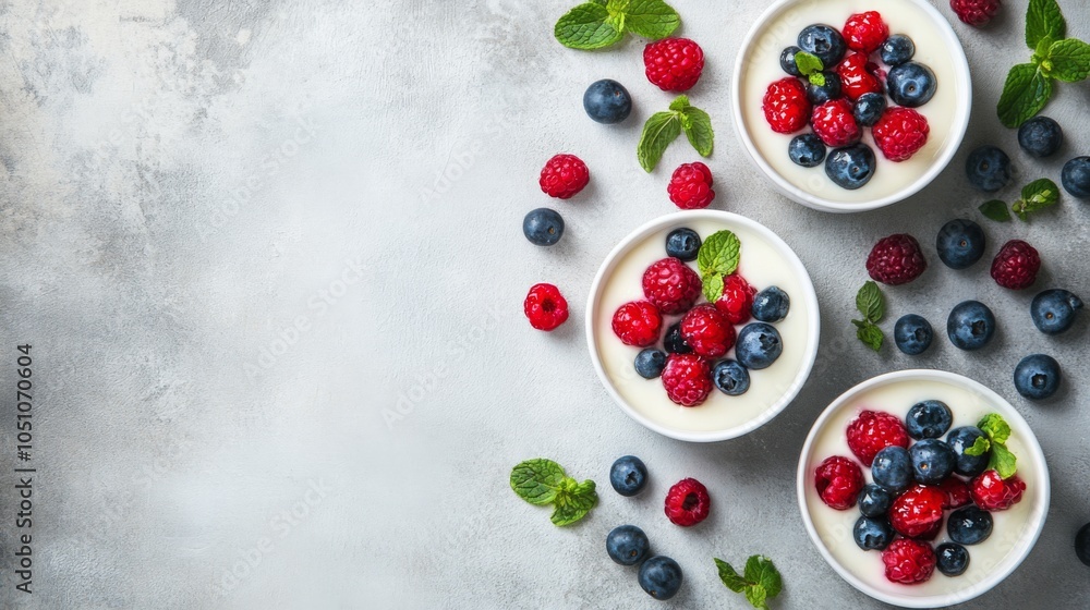 Fresh Fruit Dessert with Mint Garnish in Minimalist Setting Fresh Fruit Dessert with Mint Garnish in Minimalist Setting