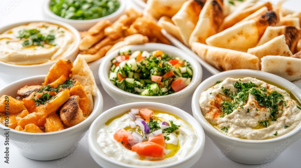 Fresh Mezze Spread with Hummus and Pita Bread Fresh Mezze Spread with Hummus and Pita Bread