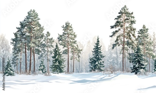 Winter Forest with Snow Covered Trees and a Snowy Ground