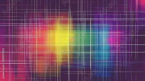 Abstract Rainbow Grid Pattern with Intersecting Lines