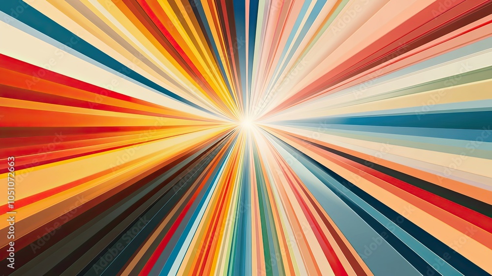 Abstract Colorful Radial Stripes Converging Towards Bright Light