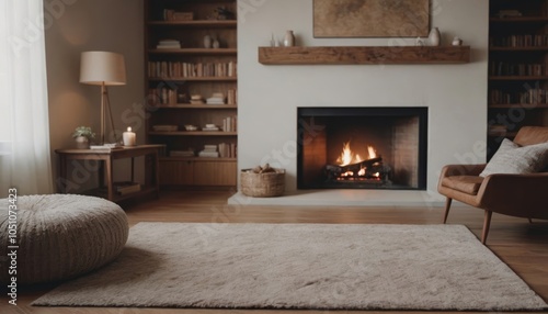 Wallpaper Mural Cozy living room with a fireplace, comfortable seating, and warm lighting creating a relaxing meditative ambiance Torontodigital.ca