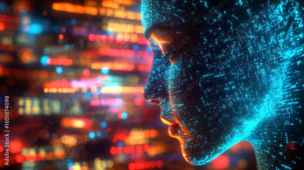 Digital Human Portrait With Abstract Background Digital Human Portrait With Abstract Background