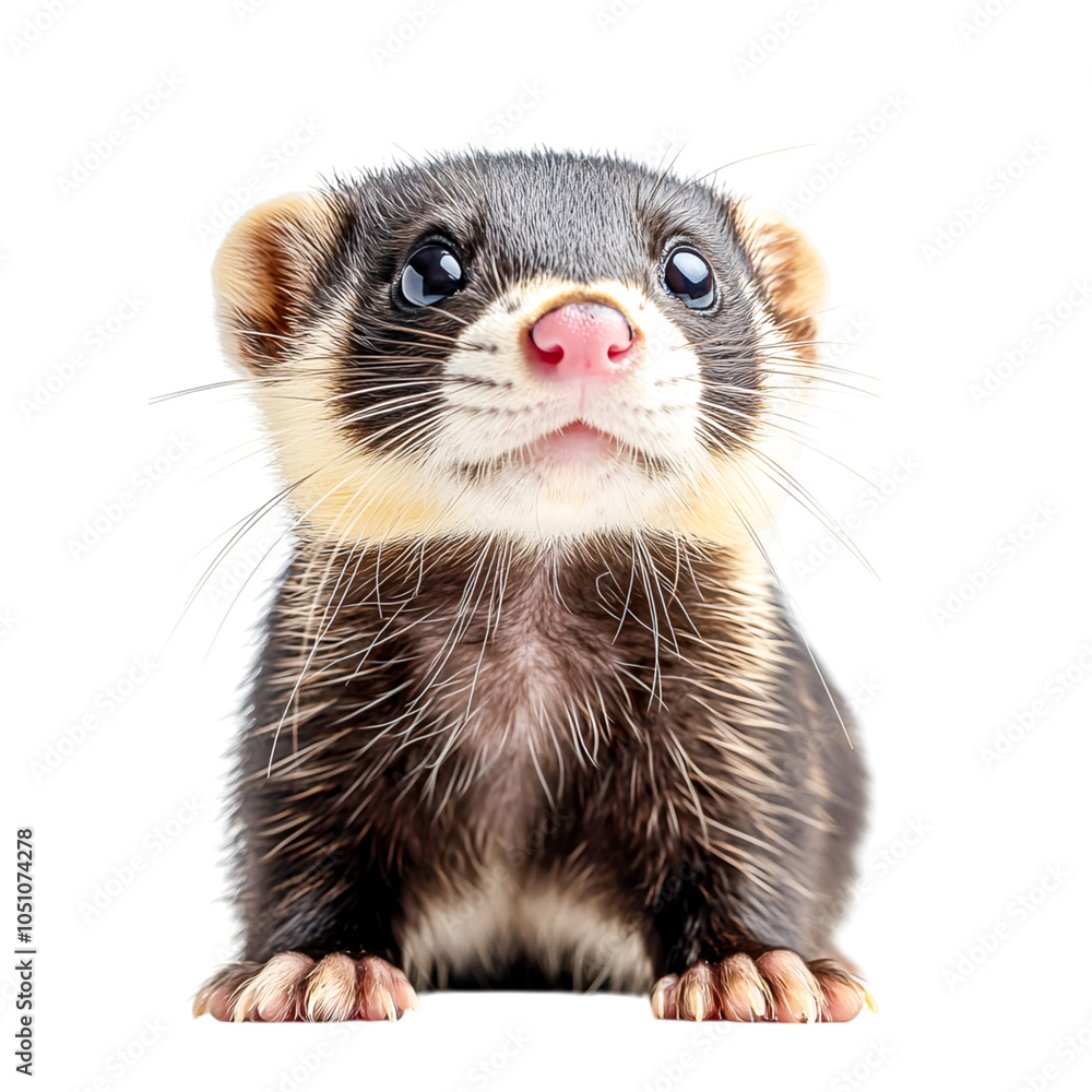Cute Ferret with Bright Eyes on White Background Cute Ferret with Bright Eyes on White Background