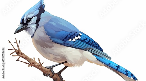 A Blue Jay Perched on a Bare Branch photo