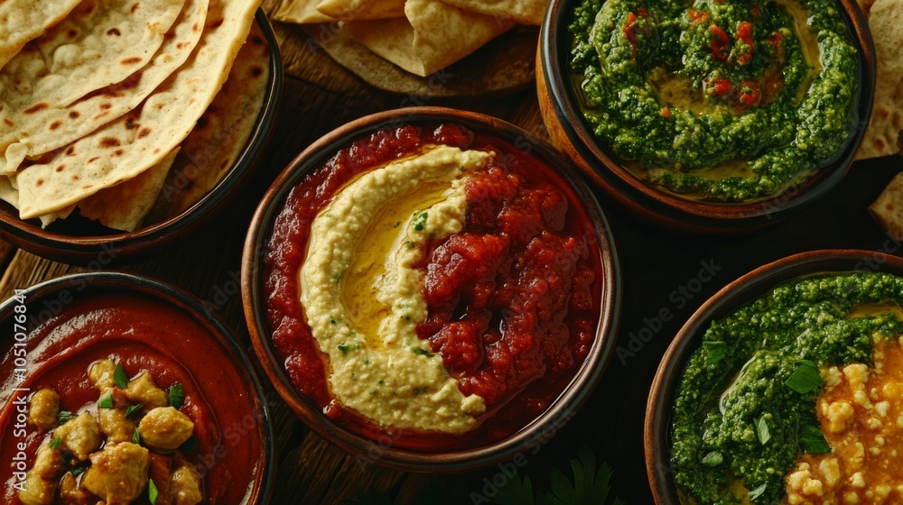 Traditional Eastern Dips in Natural Lighting Setting Traditional Eastern Dips in Natural Lighting Setting