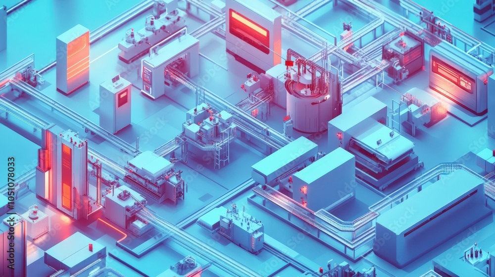 A computer generated image of a factory with many pipes and machines A computer generated image of a factory with many pipes and machines