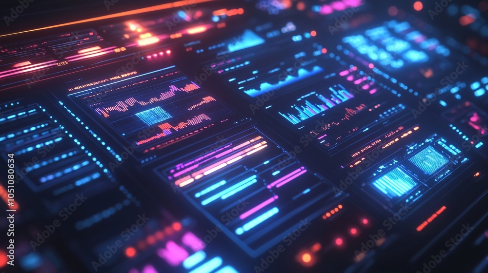 Obraz premium Futuristic Interface with Glowing Data Visualizations