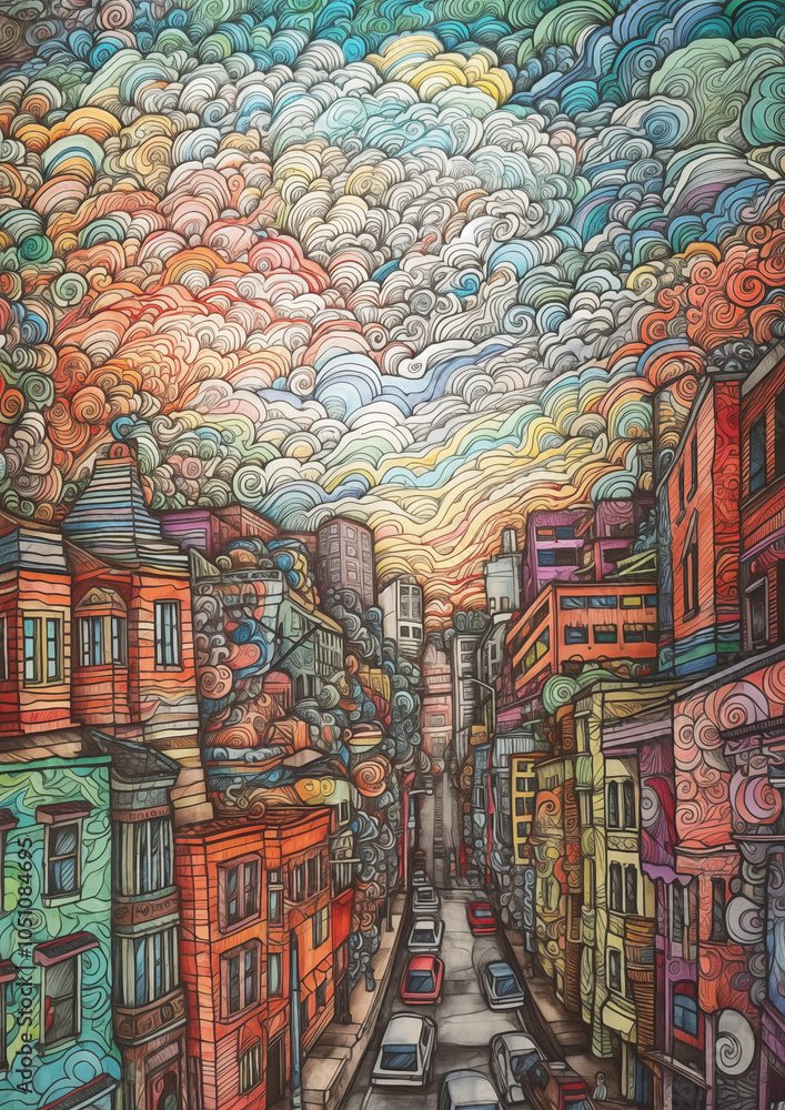 Fototapeta premium Children's drawing city