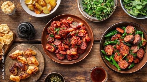 Rustic Tapas Spread with Chorizo and Padron Peppers